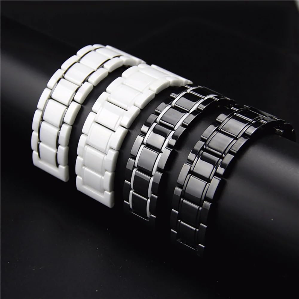 Correa de cerámica Universal para Reloj (20 mm, 22 mm, Cierre desplegable de liberación rápida) (Negro, 20 mm)