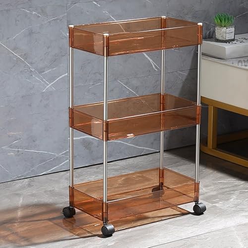 BIWKONI Carro De Almacenamiento De Cocina con Ruedas, Carrito Rodante De Acrílico Utilitario para Organización De Baño, Unidad De Estantes, Fácil De Montar,Marrón,3 Tier