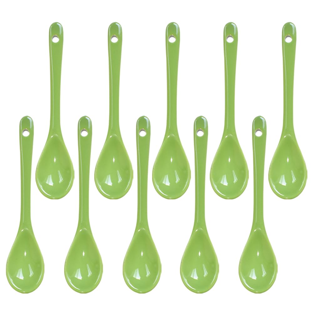 Yuauy 10 pcs Porcelain Egg Spoons Ceramic Spoons 4.7 inch Coffee Dessert Yogurt Tea Milky Tea Green