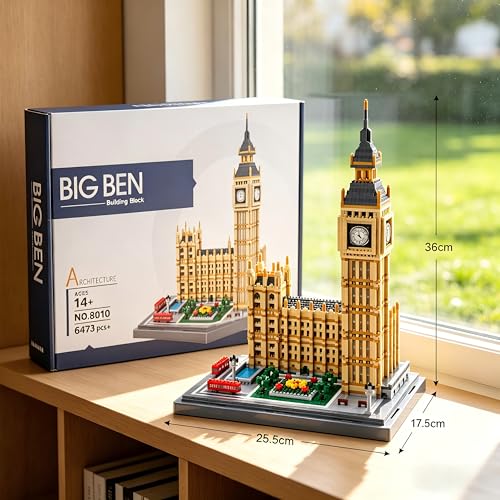Image of Big Ben Clock Tower Micro Blocks Set for Adults, Mini Iconic London City Architecture Building Block Sets, Castle Gift for Teen 14+ Home Office Decor (4112 Pcs)