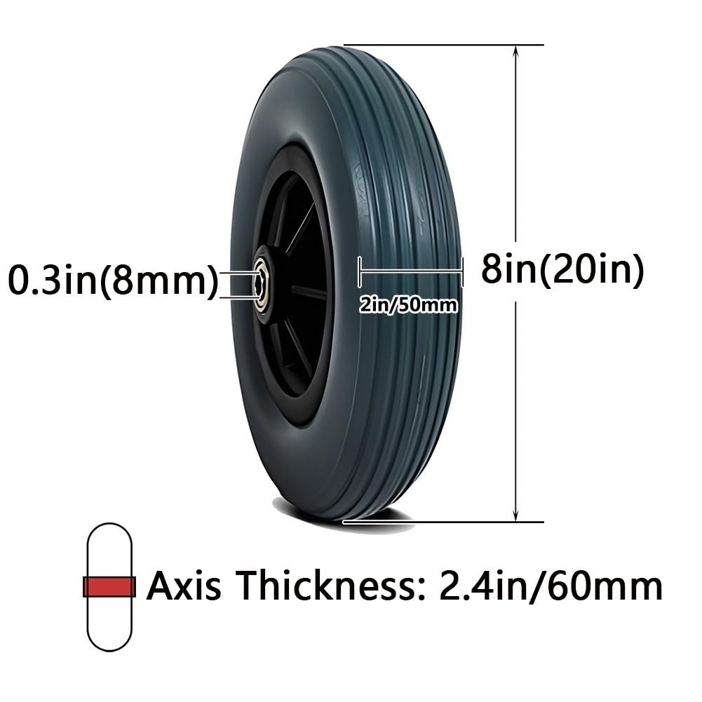 Par de Ruedas Delanteras para Silla de Ruedas Eléctrica de 8 Pulgadas, 20cm Rueda Sólida de Reemplazo de PU con Rodamiento de 8mm(Gray)