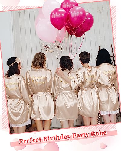 Image of Neer 21 Pcs Women Birthday Party Robe Set Queen Squad Kimono Satin Bathrobes with Eye Mask and Scrunchie for Birthday