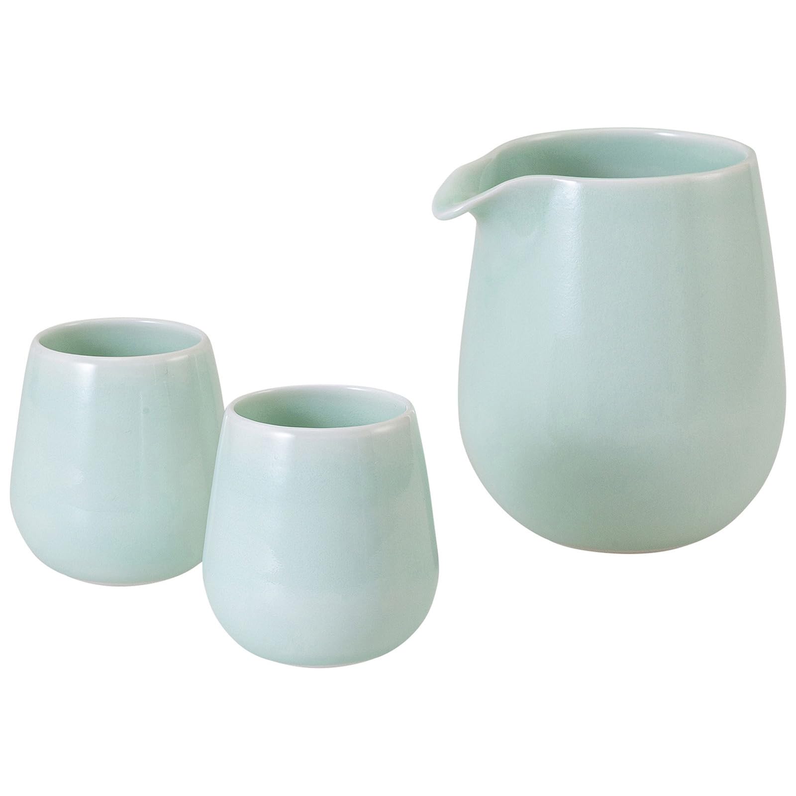 ????(Saikaitoki) Saikai Pottery 25646 Hasami Ware Sake Set Half Sake Cup Sake Cup Ceradon Celadon Light Blue, Made in Japan