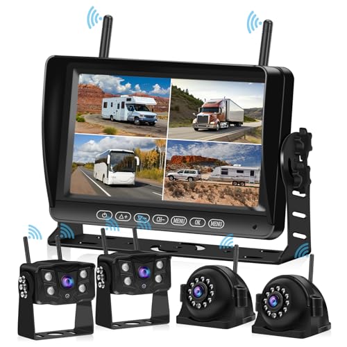 BUTOA-X Wireless RV Camera System 4 Channels, 1080P Front/Rear/Side View Camera, Backup Camera with 7