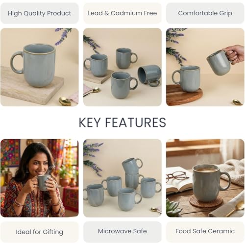 Image of The Earth Store Grey Cylus Coffee Mug - 320ML Ceramic Coffee Mugs Set of 4 | Microwave & Dishwasher Safe Mugs for Gift | Home | Office | Restaurant | Daily Use Tea Mug
