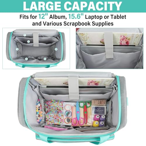 Image of Craft Bag for Scrapbook Supplies, Large Scrapbook Tote with 15.6'' Laptop Sleeve, Art Supply Storage Bag with Multiple Pockets for Scrapbooking Tools, Gray