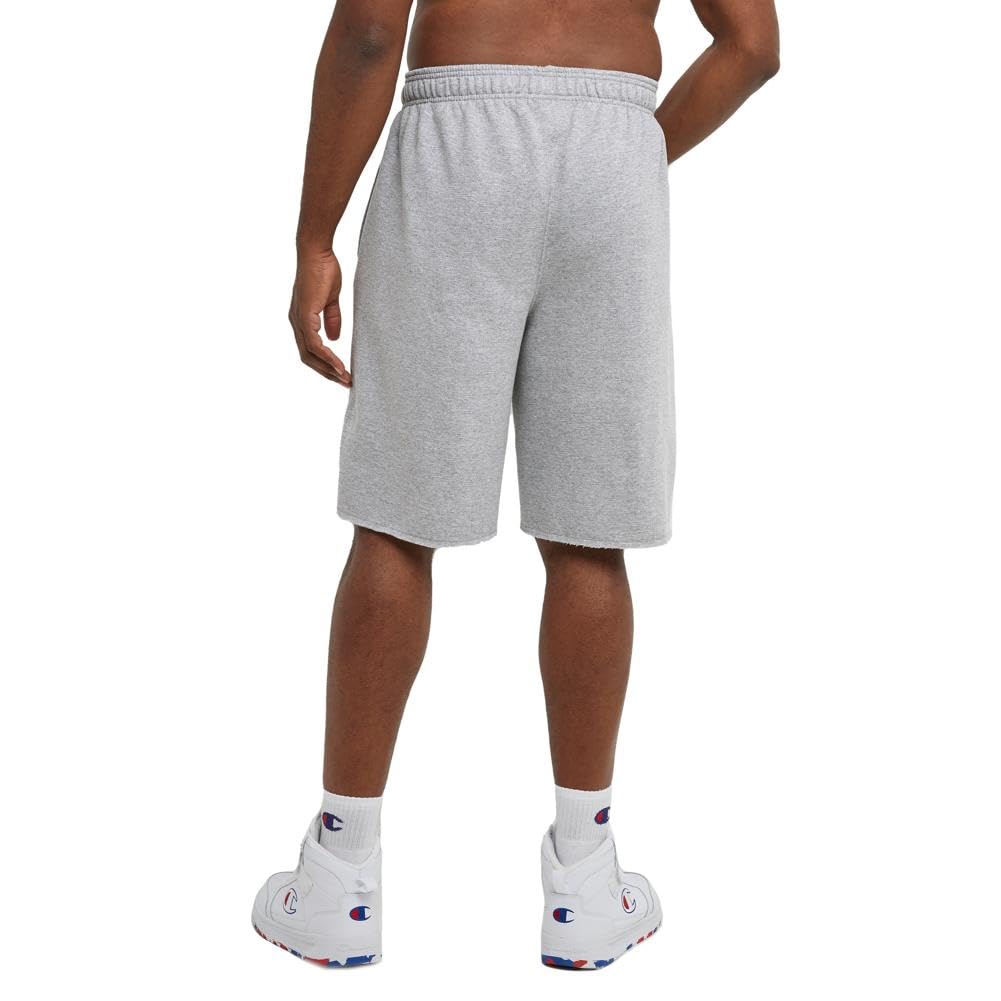 Champion Pantaloncini da uomo, Powerblend Fleece Shorts, 10", peso medio, logo "C", pantaloncini sportivi lunghi con tasche, grande logo "C", Logo Oxford Grigio C, L Alti