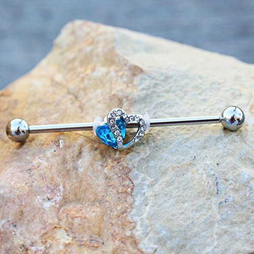 316L Stainless Steel Double Hearts Wildklass Industrial Barbell #TOP2