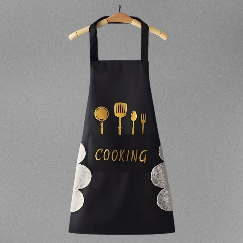 Image of VELVERI Waterproof Kitchen Cooking Apron for Women Men | Adjustable Bib with Hand Towel Wiping Patch | Large Pocket Oil & Stain Resistant | Cute Cartoon Rabbit Design