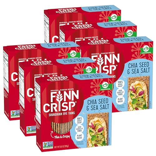 Image of Finn Crisps Chia Seed Rye Crispbread, Thin Crispy Rye Authentic Finnish Sourdough Crispbread Crackers (6 Boxes x 6.8 oz)
