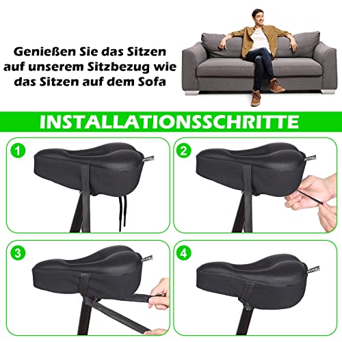 Zacro Sattelbezug Gelüberzug für den Fahrradsitz Indoor Cycle Sattelbezüge mit wasserdichter Sattelschutz Polstersattelüberzug Perfekte für Männer, Frauen und Kinder schwarz, 28cm x 19cm