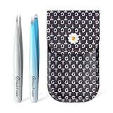 Expert Slant and Point Tip Tweezer Set with Exclusive Storage & Carrying Case, GlamTweeler Sharp & Precision Tweezer Set for Eyebrows, Facial Hairs and Fine Hairs Removal (Sparkle Blue + Silver)