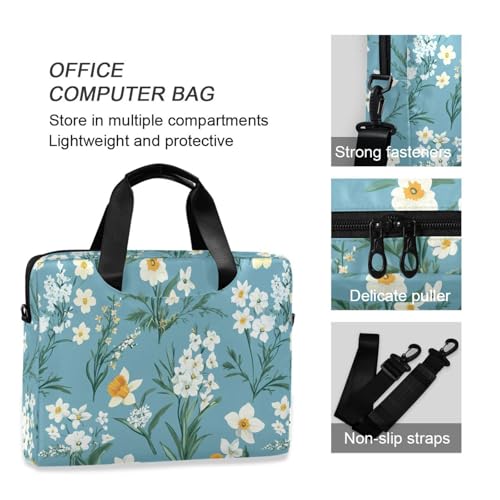 Bolso maletín portátil para laptop 15.6 pulg flores azul miniatura 6