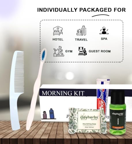 Image of Pack-50kit Morning Kit In Card Box and Free Dental Floss With Each Kit | Hotel Accessories | Hotel Guest House Toiletries Kit | 20 Ml Shampoo, 15g Soap, Comb, 8g Toothpaste & A Brush