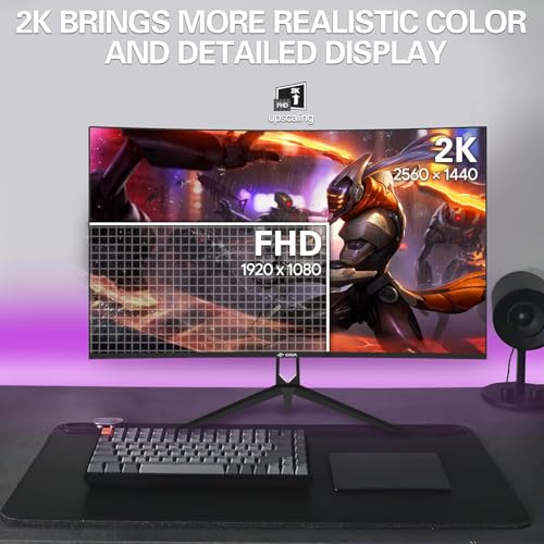 CRUA Gaming-Monitor 27 Zoll 2K 165Hz|144HZ Curved, QHD 1440P 1800R PC-Monitor, 1 ms GTG mit FreeSync, geringe Bewegungsunschärfe, Augenschutz, VESA, DisplayPort, HDMI, Low Blue Light,Schwarz – Bild 5