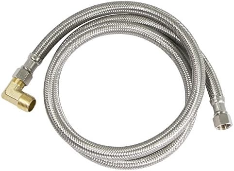 Highcraft Dishwasher Water Supply Line, Hose Connector Has 3/8 Inch 90 Degree Brass Elbow Fitting, Braided Stainless Steel 4 Ft