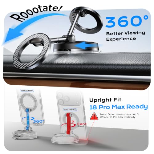NeverDrop Car Mount for MagSafe [2 Bases for Any Surface | 118+LBS Ultra Grip | 2400gf Strong Magnetic] 360° Adjustable Car Phone Holder, Phone Holders for Your Car for All Smartphones, Carbon Fiber - image 5