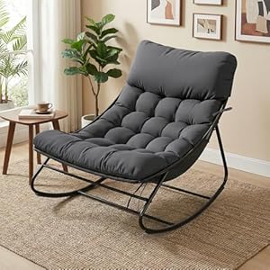 Aoxun Schaukelstuhl für drinnen & draußen ergonomischer Schaukelsessel, Schaukelliege Wetterfester Relaxstuhl aus Metall für Hof, Garten, Balkon, maximale Belastung von 160kg, Schwarzgrau