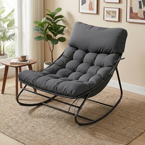 Aoxun Schaukelstuhl für drinnen & draußen ergonomischer Schaukelsessel, Schaukelliege Wetterfester Relaxstuhl aus Metall für Hof, Garten, Balkon, maximale Belastung von 160kg, Schwarzgrau