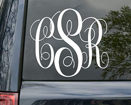 Minglewood Trading - White - Monogram Vinyl Sticker 11.5" x 10" - Custom Family Initials Name - Personalized Die Cut Decal - Traditional