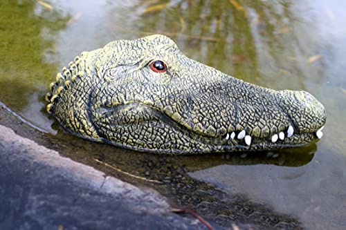 LB H&F Teichfigur Krokodil Kopf Schwimmtier Alligator Dekofigur Gartenfigur 24x12cm Tierfigur Gartenteich Miniteich grün PO (Krokodil)