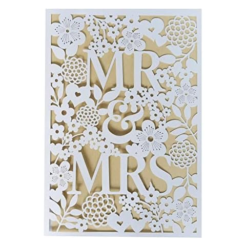 JinSu 20 Stück Hochzeit Einladungskarten, Hochzeitsparty Einladungskarten mit Bedruckbaren Papier und Umschläge für Hochzeit Hochzeitstag, Verlobung, Brautdusche, Muster Mr Mrs Cover