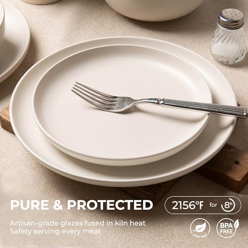 12-Piece Matte White Dinnerware Set,Stoneware Dinnerware for 4, Microwave & Dishwasher Safe, Stackable Design for Kitchen and Dining - Plates and Bowls - Image 5
