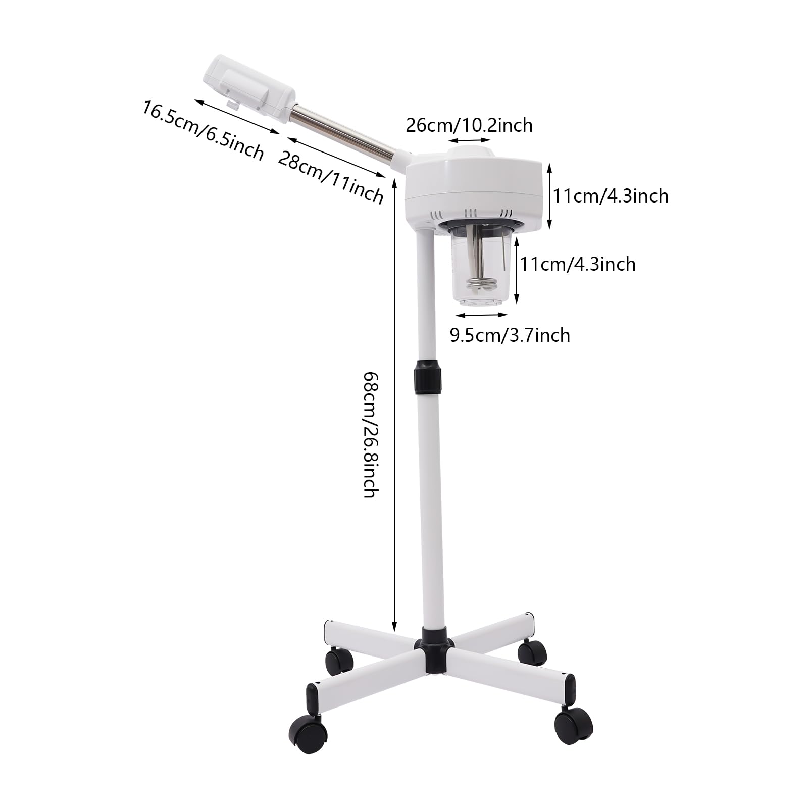 Gesichtsdampfer 800W 360 Grad Drehbar 2 In 1 Ozon Bedampfer Verdampfer mit Einziehbaren Stab Gesichtssauna Weiß