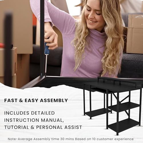 Image of Klaxon Engineered Wood Iron Study Table with Drawer, Multi-Usage Laptop Desk & Home Office (Printo-FD, DIY Installation) (Black - DIY, KB - 120 CM)