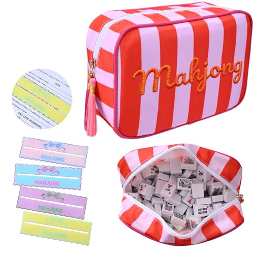 Bolsa para fichas de Mahjong con 4 cartas acrílicas
