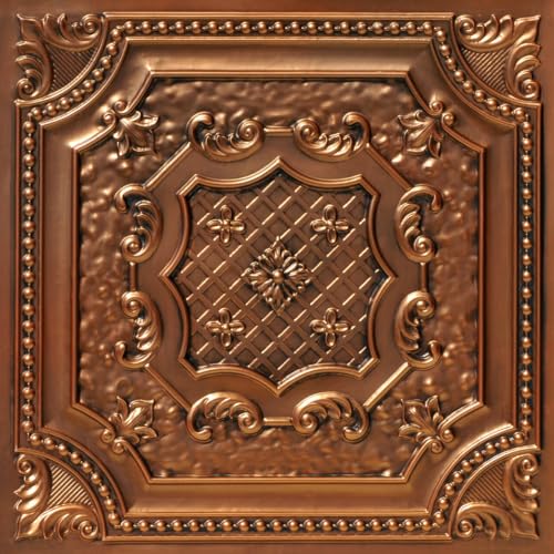 from Plain to Beautiful in Hours DCT04 Elizabethan Shield PVC 2 x 2 Lay-in or Glue-up Ceiling Tile (Covers / 40 sq.ft) Aged Copper 10 Piece