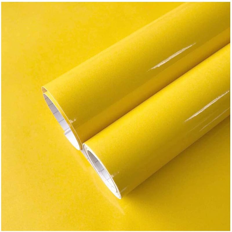 Image of WALLMATE? Yellow Glossy Wallpaper Peel & Stick Vinyl Contact Paper Self Adhesive Wallpaper for Kitchen Cabinet Furniture Countertop Removable Wallpaper (24x50 Inch)