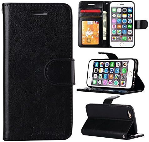 Joopapa Pu Leather Magnet Wallet Flip Case with Built-in Credit Card/ID Card Slots for iPhone 6, 6s 4.7 Inch, Black