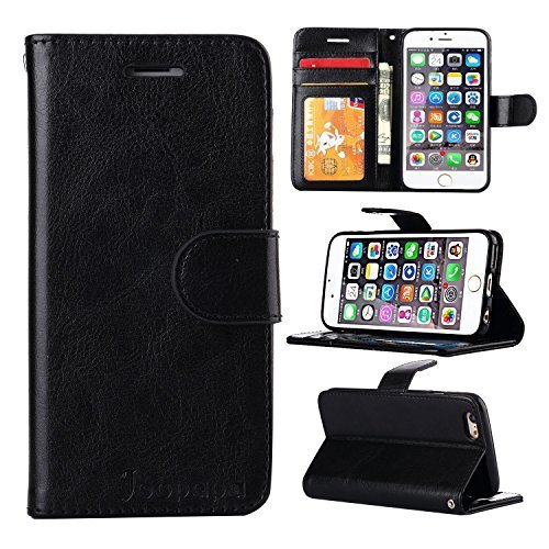 Joopapa Pu Leather Magnet Wallet Flip Case with Built-in Credit Card/ID Card Slots for iPhone 6, 6s 4.7 Inch, Black