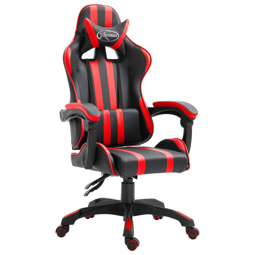 Silla de gaming de piel sintética roja con reposabrazos ajustable, reposacabezas y soporte lumbar, silla giratoria ergonómica para oficina, silla de ordenador