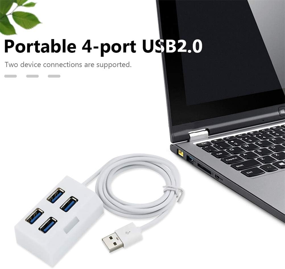 4 Ports Mini USB 2.0 HUB Splitter Elaborate Manufacture Prolonged Durable Adapter External Converter for Laptop Desktop (Color : Black) (White)