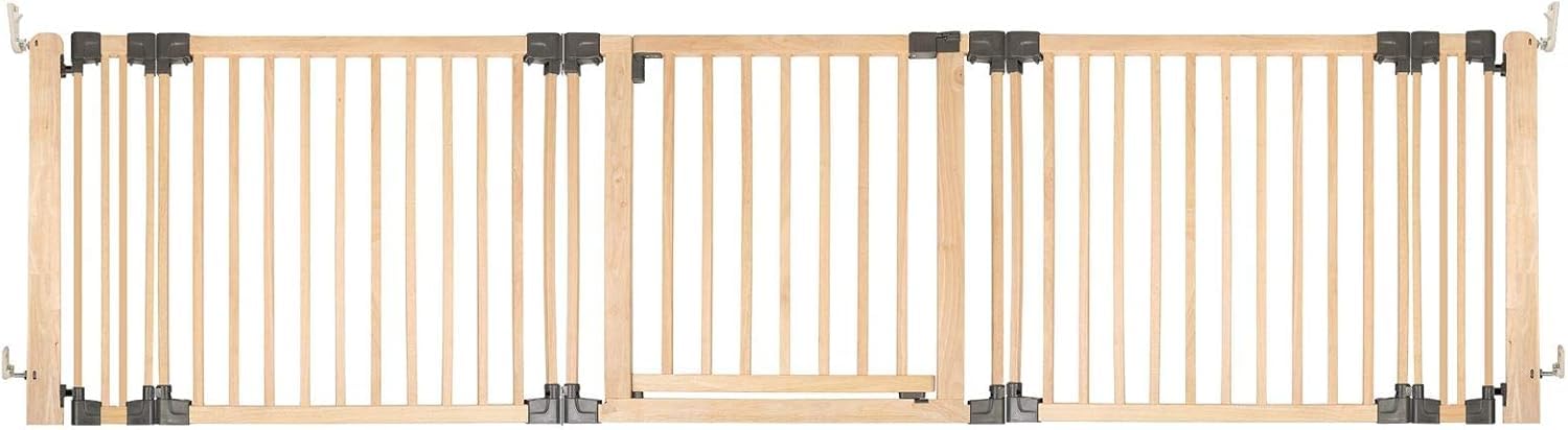 Safetots Natural Wooden Multi Panel Room Divider, Up To, Wood, 76Cm Tall, Multi Panel Flexible Room Barrier, Room Divider With Door For Baby And Toddler, Easy Installation 296Cm
