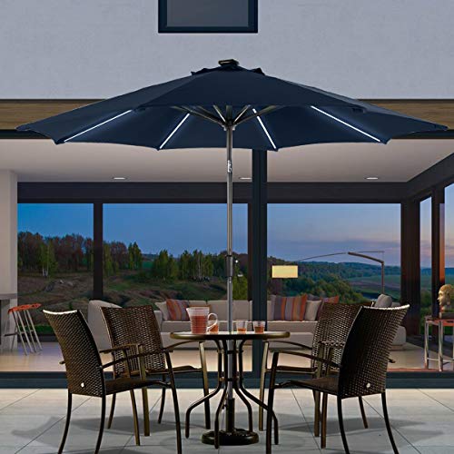 Ginelite 9Ft Olefin Led Umbrella Patio Umbrella Solar Light Umbrella Outdoor Umbrella 16 Led Strip Lights, Fading-Resistance Canopy, Aluminum Frame And Ribs #TOP5