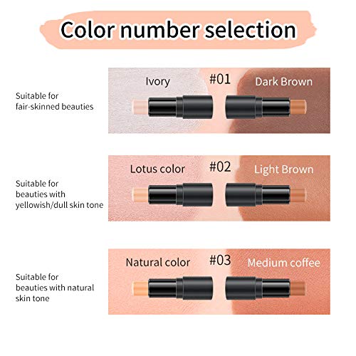 Meifen 2 In 1 Foundation Stick Contour Highlighter Stick Contour Stick,Face Highlighters,Double-End Make Up Concealer Contouring Sticks Cream (01-Lvory&Dark Broen) #TOP4