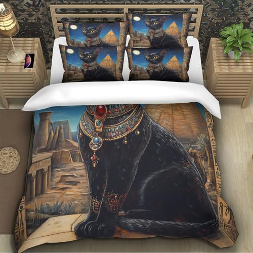Housse de couette chat égyptien 140x200 parure de lit 3D garçon ado single - 5