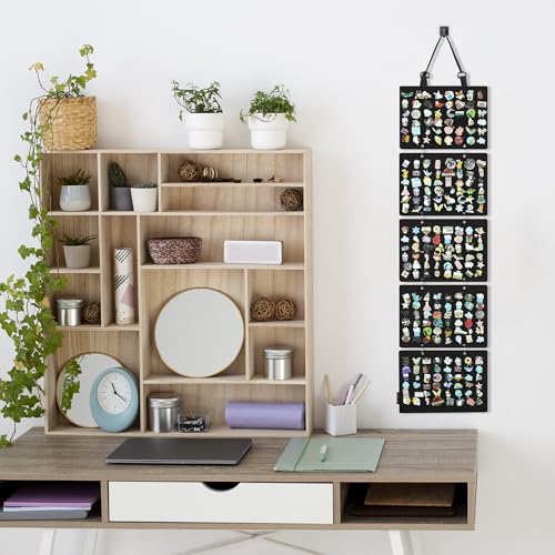 Image of Hanging Enamel Lapel Pin Display Panels Organizer With 5 Loose-leaf Board Pieces, Brooch Pin Enamel Pin Display Pages, Badge Collection Display Holder Holds At Least 120 Pins.(Pins Not Included) (Black)