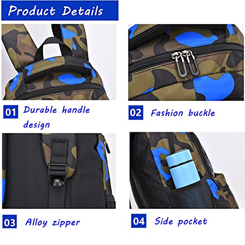 Image of Ladyzone Camo School Backpack Lunch Box Set Lightweight Schoolbag Travel Camp Outdoor Daypack