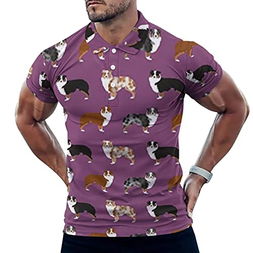Australian Shepherd Men's Polo Shirts Soft Golf T-Shirts Short Sleeve Slim Fit Tee Top S