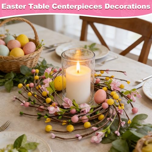 Image of 4 Pcs Easter Decorations Small Easter Wreath, 11 Inch Easter Decor Mini Easter Egg Wreaths with Flowers Berries Artificial Spring Wreath for Table Mantle Kitchen Cabinets Door Window Wall Home Decor