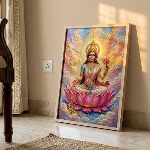 Image of CRAFTLYN Hindu God Wall Art WALL ART Prints Framed Spiritual Religious Paintings for Living Room, Pooja Room, Bedroom, Office, Meditation Room, Home Decor (Saraswati ma, 19 X25, Brown)