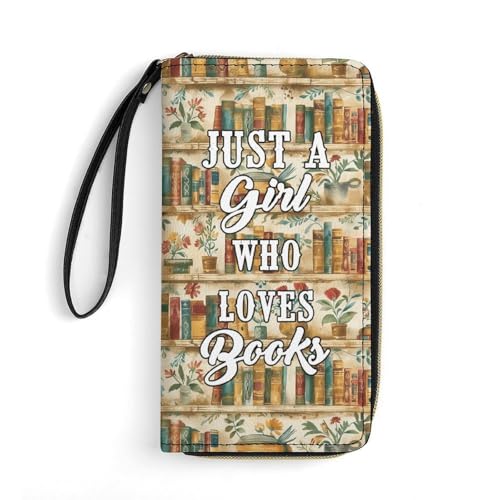 Personalized Just A Girl Who Loves Books Womens Wallet, Custom Name PU Leather Wristlet Wallet with Zipper Coin Pocket, Long Clutch Purse Card Holder Gifts for Bookish Bookworm Readers (Photo 17)2