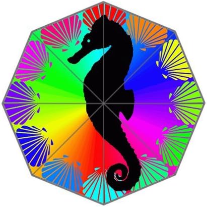 DailyLifeDepot Rainbow Sketch Series Seahorse Sea Shells Beauty Design Totes Compact Lightweight Open / Close Foldable Rainy / Sunny Gift Custom Rain Umbrella
