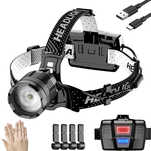 PEAKRO Linterna Frontal LED Recargable 3 Modos 90000 Lúmenes