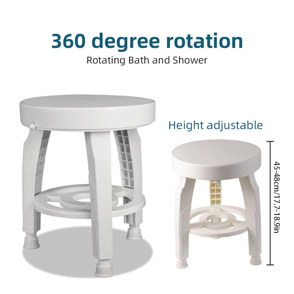 Silla de Ducha Redonda Ajustable, Giratoria de 360 ​​Grados con Estante Almacenamiento para Personas Mayores y Discapacitadas, Taburete Ducha Blanco para o Bañera Interior