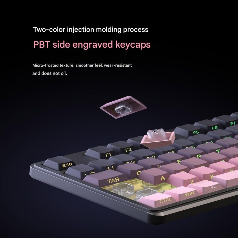 98 nasadek klawiszy PBT – wysokość MOA, wodoodporne, odporne na pot, olej, podświetlenie RGB 16,8 m, odłączany kabel USB-C i minimalny poziom hałasu, elegancka estetyka mechaniczna + prostota membrany